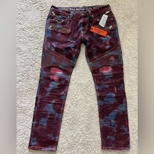 Rock Revival Elroy Skinny Moto S202 Mens Acid Wash Biker Jeans Pant Size 42